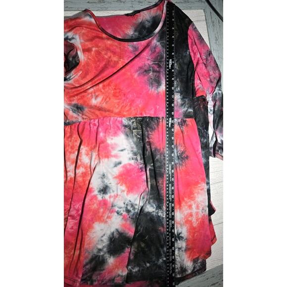 Tie Dye Swing Top 3/4 Sleeve Top 3X Pink Black Orange Hippie Boho Long Length - Picture 6 of 7